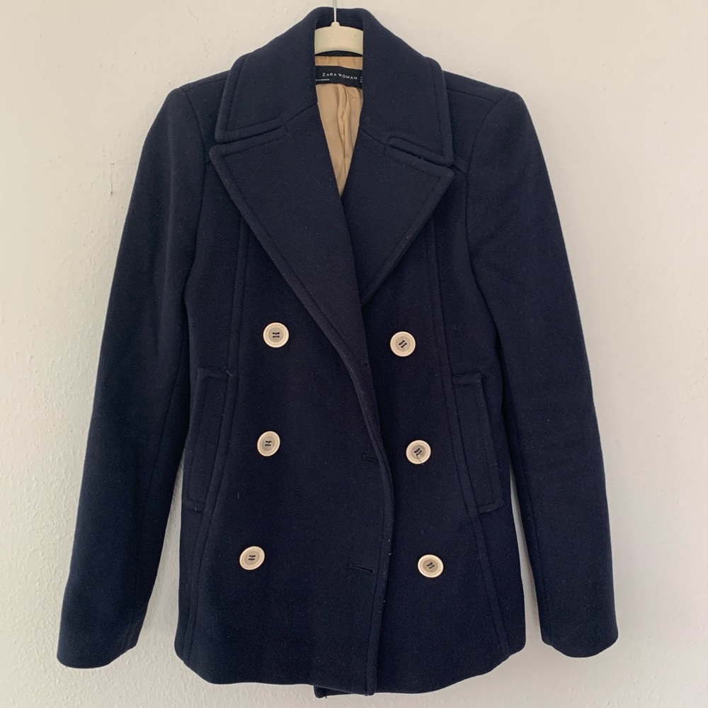 Zara dark blue women’s pea coat